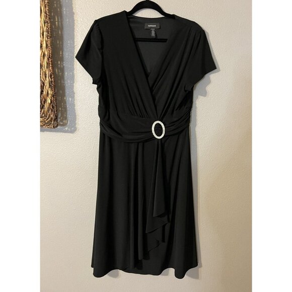 R&M Richards Black Dress 14 Short Sleeve Crystal A Line Stretch Cruise Party NEW - Picture 4 of 7